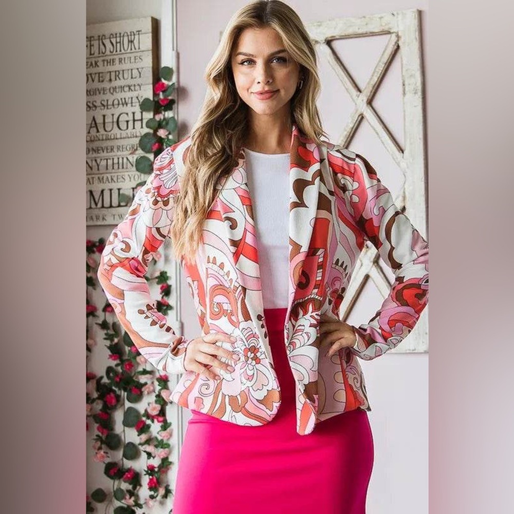 Pink Coral and Brown Lightweight Shawl Blazer